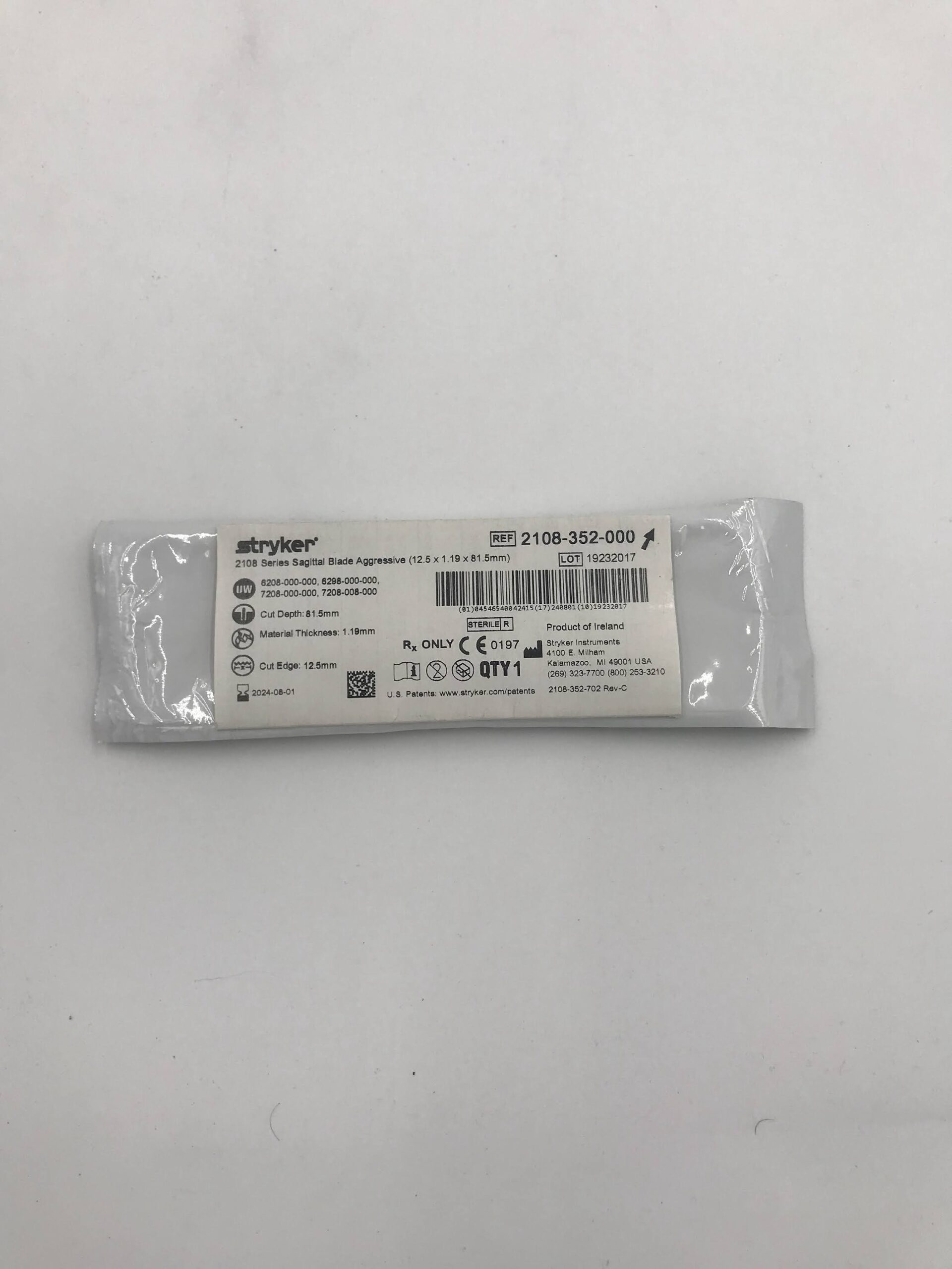 STRYKER 2108-352-000 Series Sagittal Blade, Aggressive, 12.5 x 1.19 x 81.5mm