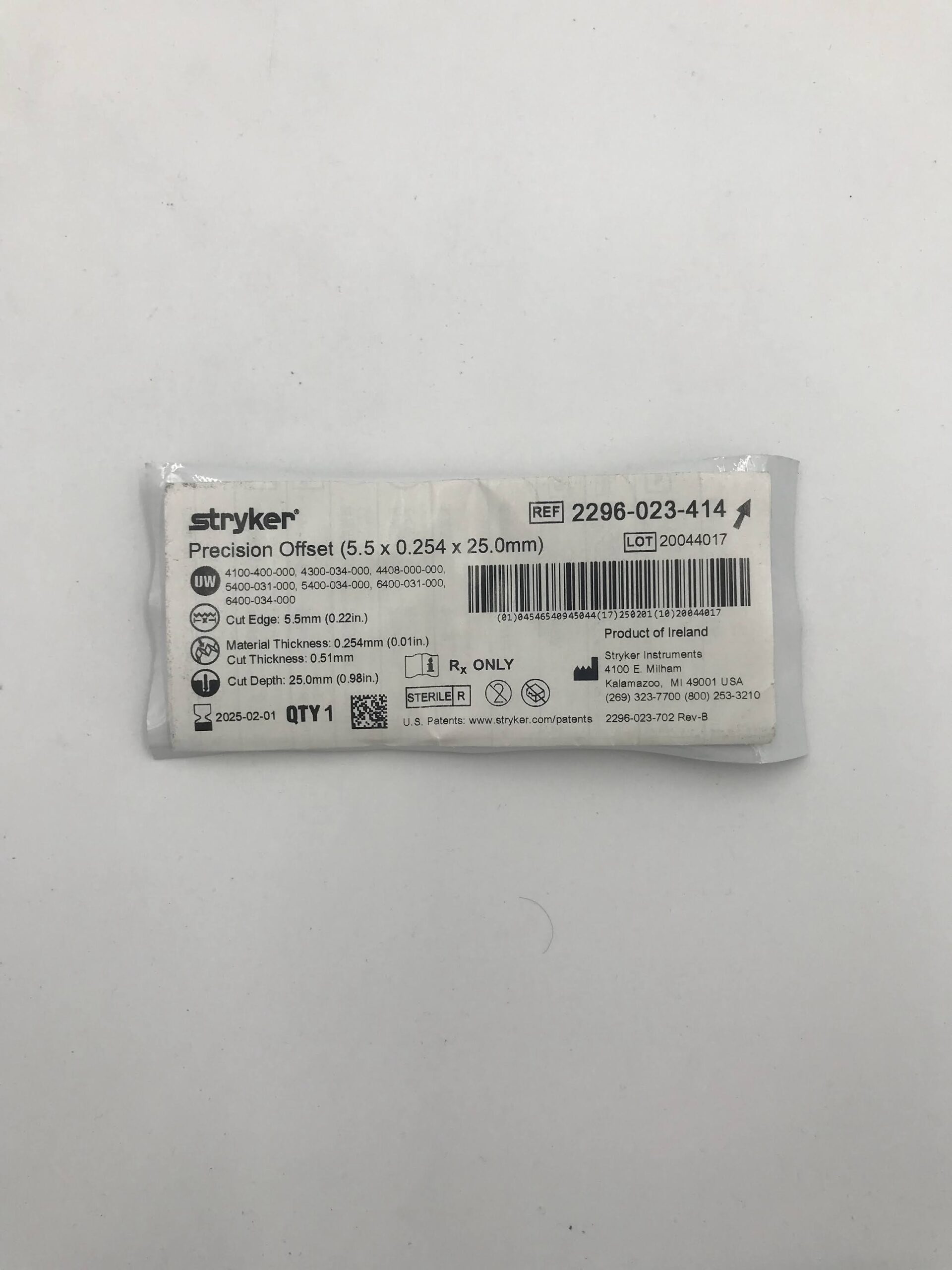 STRYKER 2296-023-414 Average Narrow Blade, 25.0mm x 5.5mm (X)