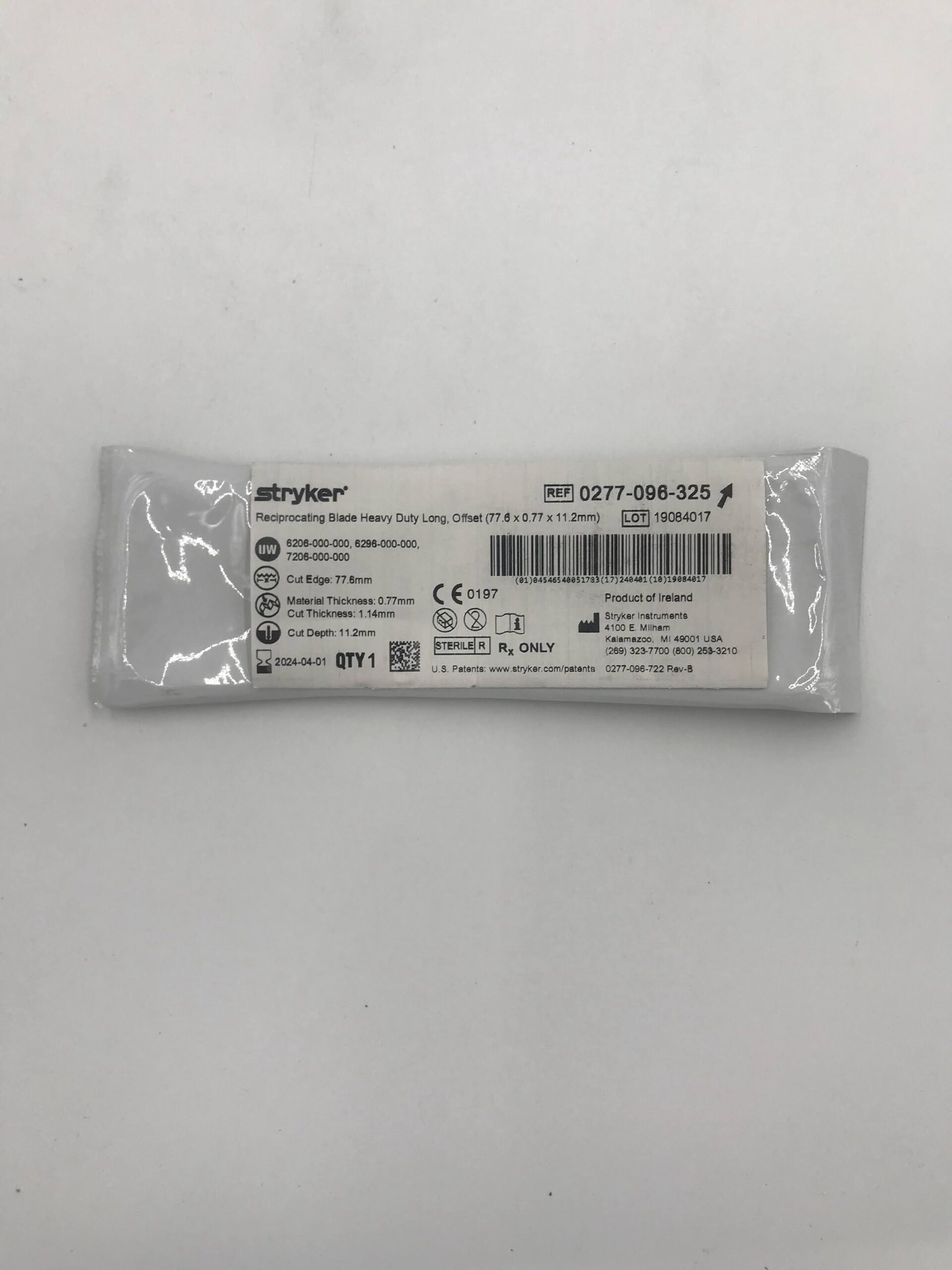 STRYKER 0277-096-325 Reciprocating Blade, Heavy Duty, Offset (X)