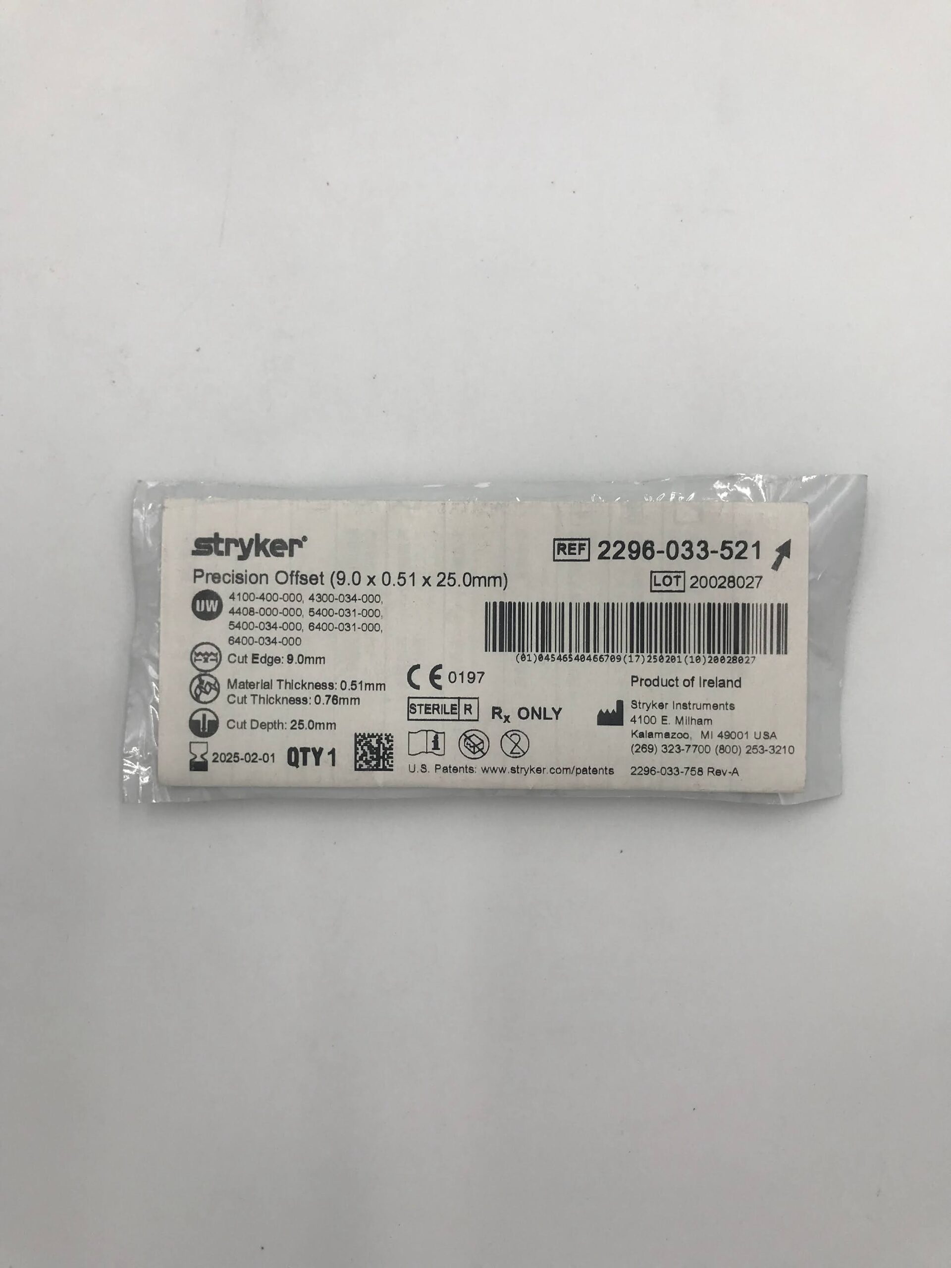 STRYKER 2296-033-521 Micro Blade, Straight, Coarse/Offset