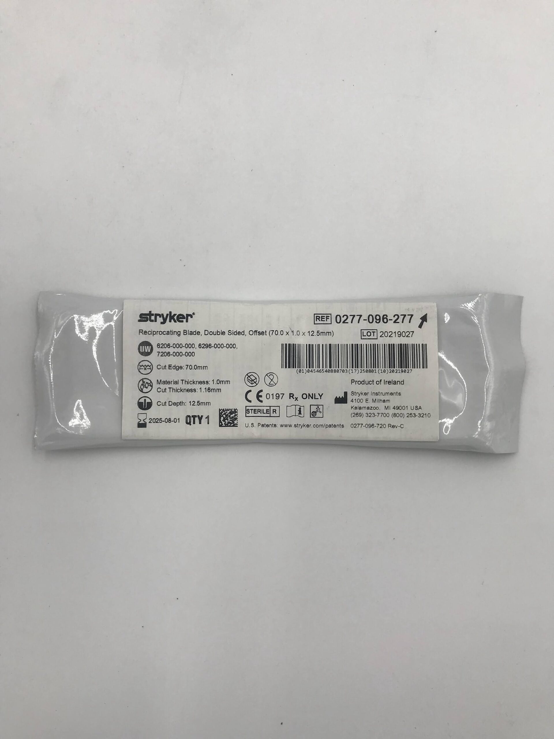STRYKER 0277-096-277 Reciprocating Blade, Double Sided, Offset (X)
