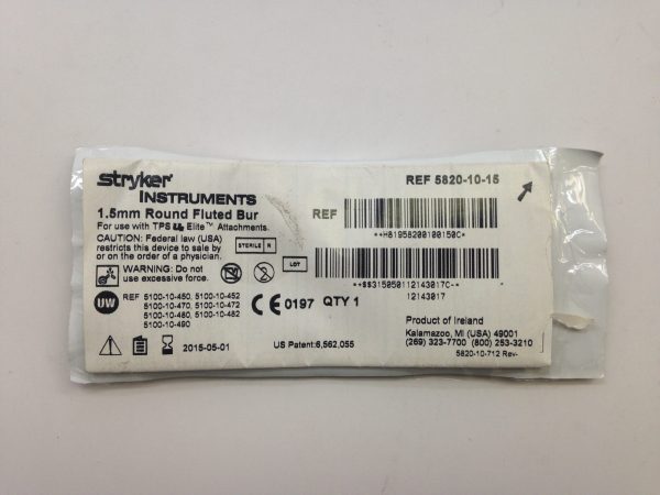 STRYKER 5820-10-15 Round Fluted Bur, 1.5mm (X)