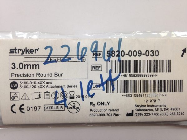 STRYKER 5820-009-030 Precision Round Bur, 3.0mm (X)