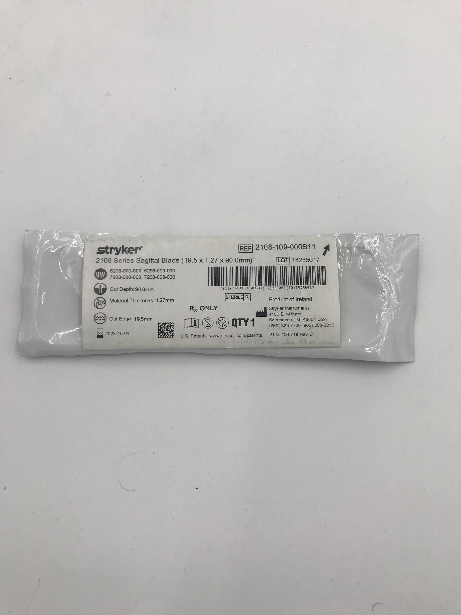 STRYKER 2108-109-000S11 2108 Series Sagittal Blade, 19.5 x 1.27 x 90.0mm (X)