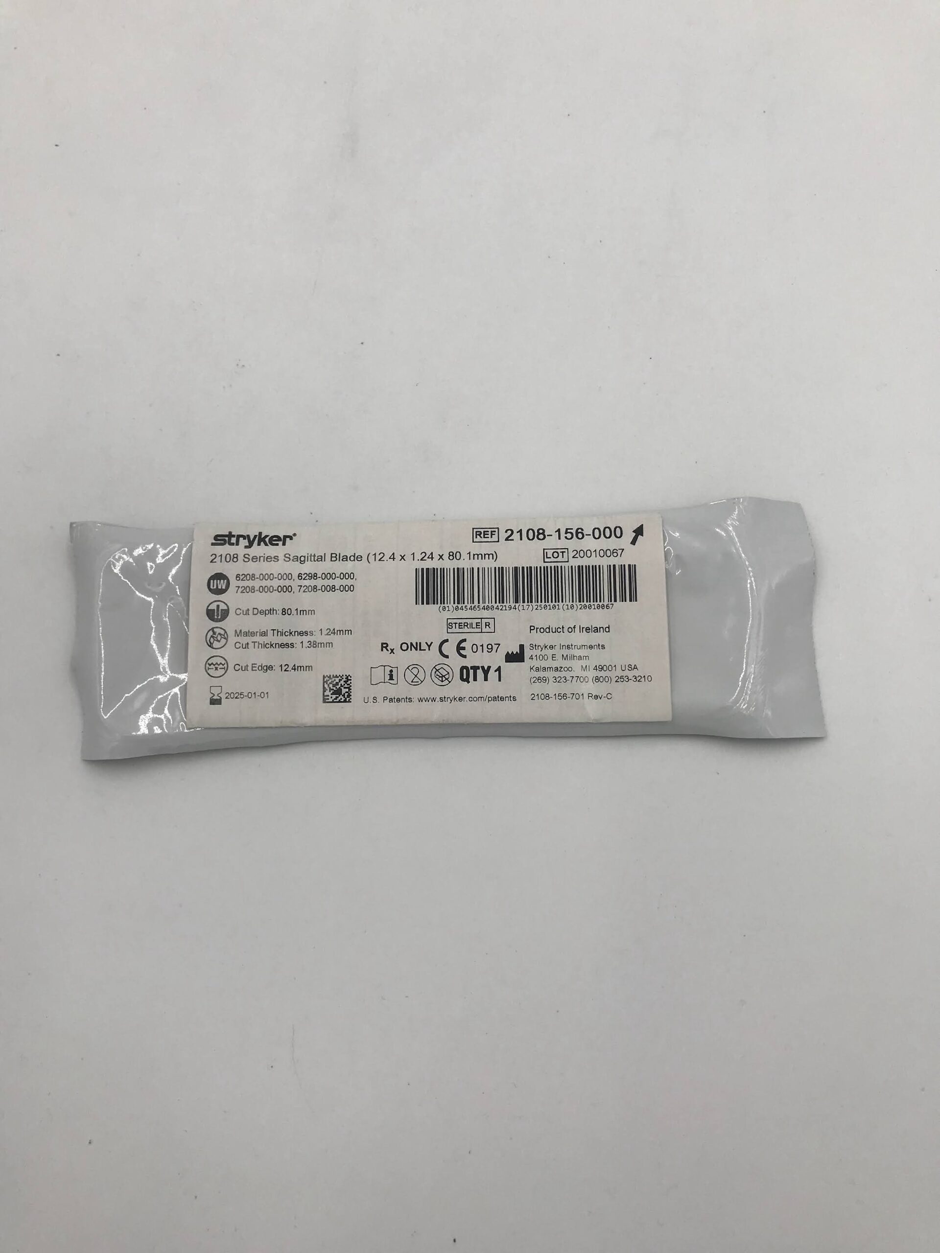 STRYKER INSTRUMENTS 2108-156-000 SAGITTAL BLADE (12.4 x 1.24 x 80.1mm) (X)