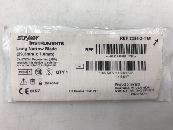 STRYKER 2296-3-115 Long Narrow Blade, 29.5mm x 7.0mm (X)