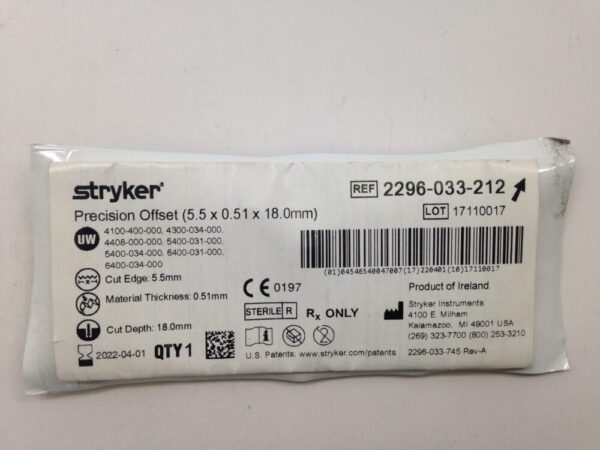 STRYKER 2296-033-212 Precision Offset Blade