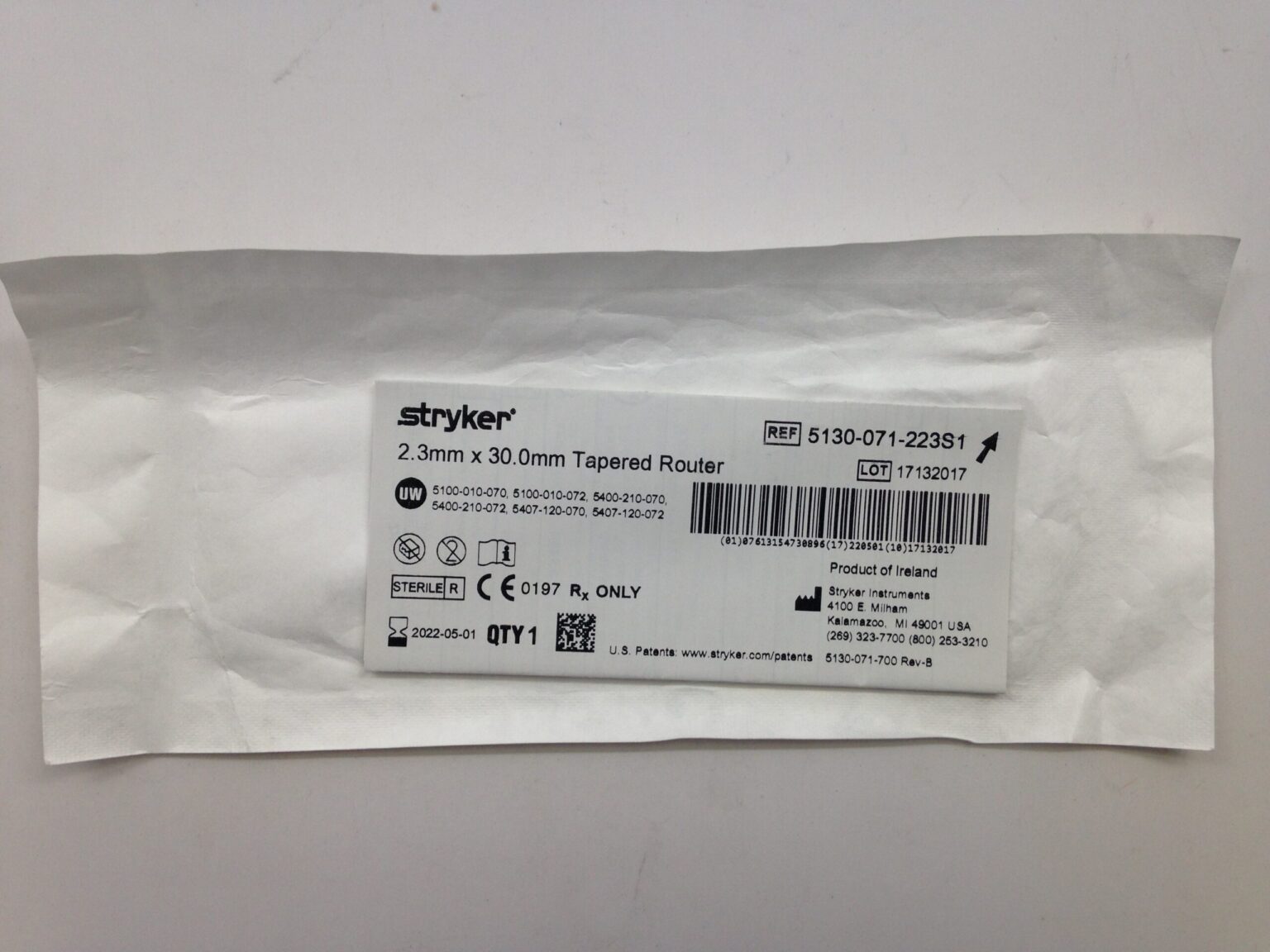 STRYKER 5130-071-223S1 Tapered Router, 2.3mm x 30.0mm - GB TECH USA