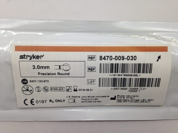 STRYKER 8470-009-030 Precision Round Bur, 3.0mm (X)
