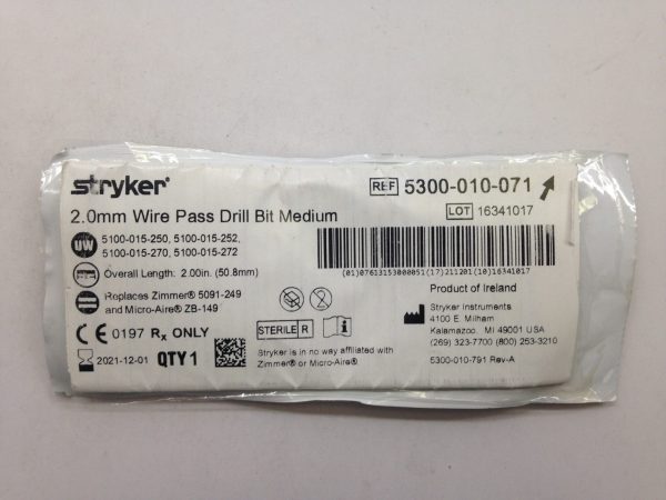 STRYKER 5300-010-071 Wire Pass Drill Bit, Medium, 2.0mm