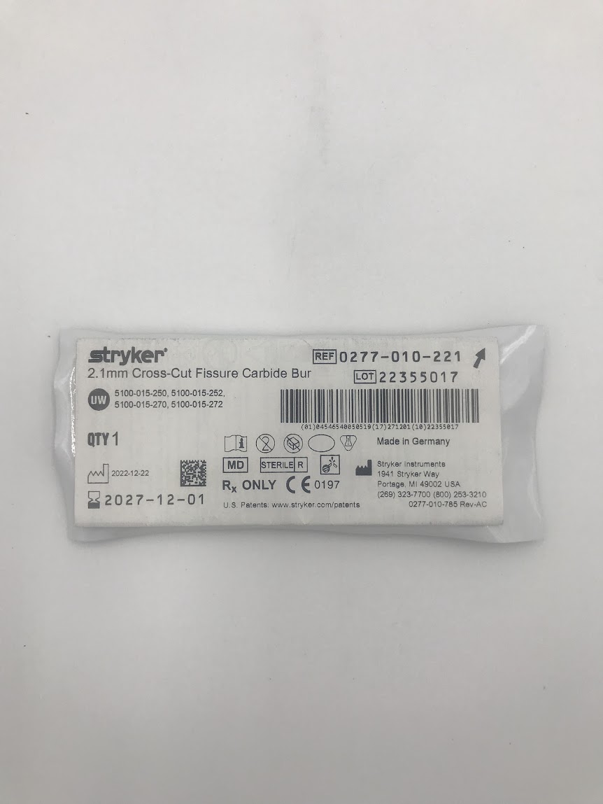 STRYKER 0277-010-221 Cross-Cut Fissure Carbide Bur, 2.1mm