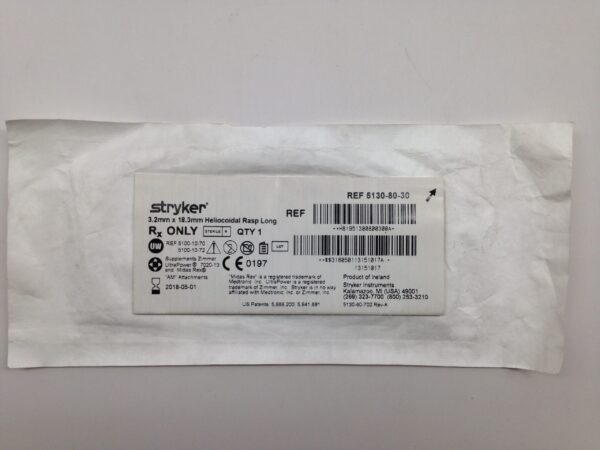 STRYKER 5130-80-30 Heliocoidal Rasp, Long, 3.2mm x 18.3mm (X)