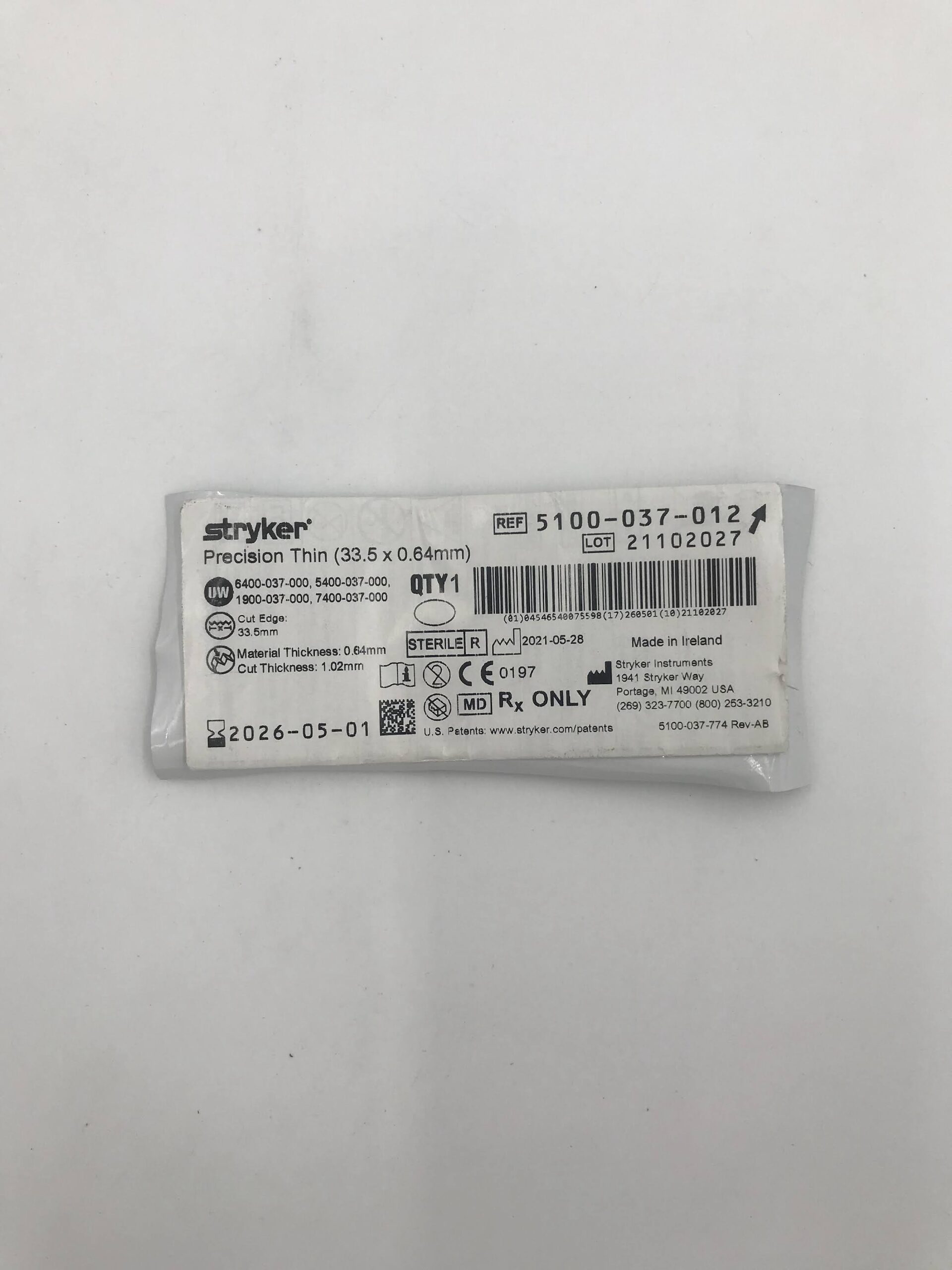 STRYKER 5100-037-012 Long Reciprocating Blade, Short (X)