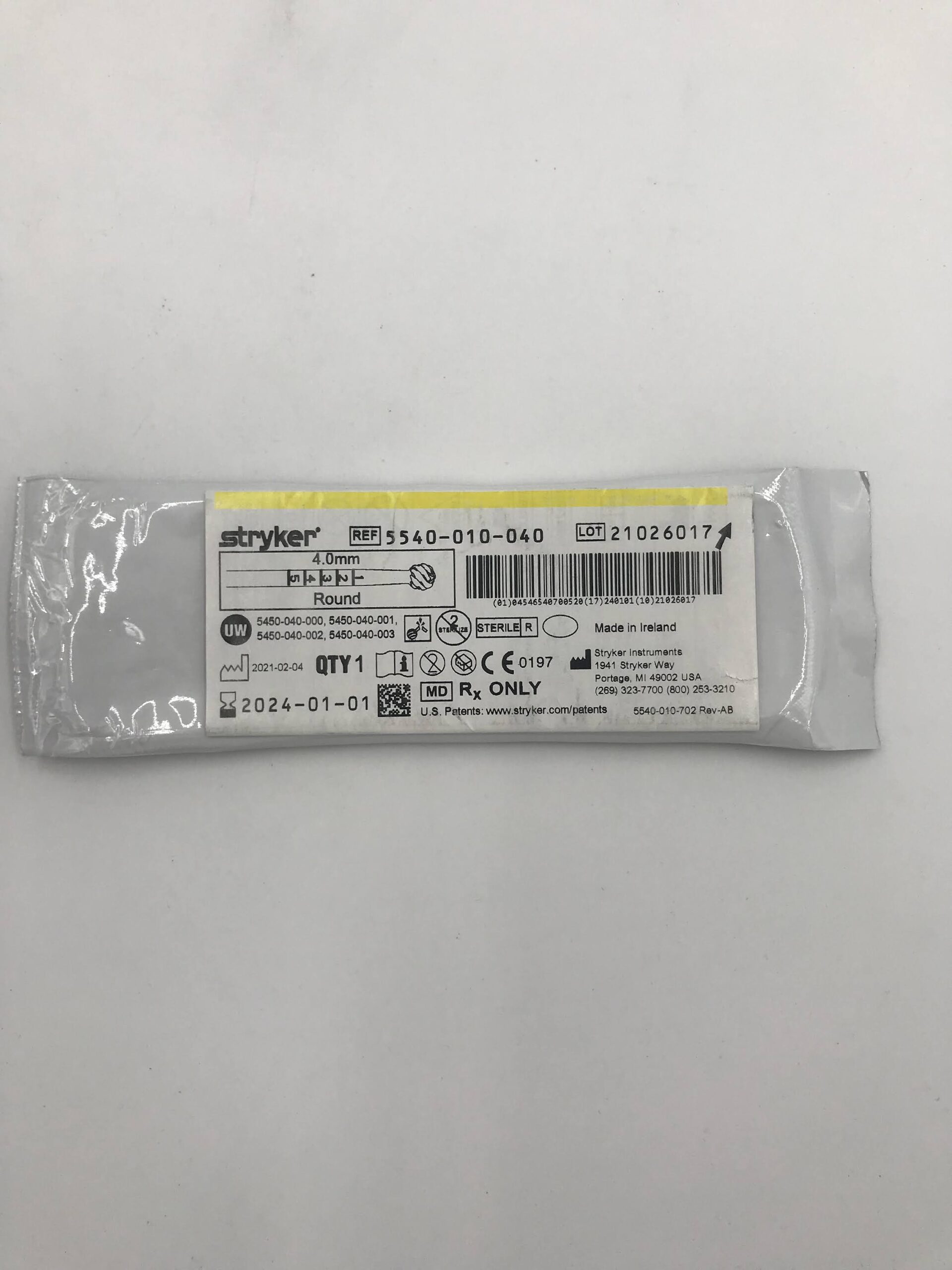 STRYKER 5540-010-040 Round Bur, 4.0mm (X)