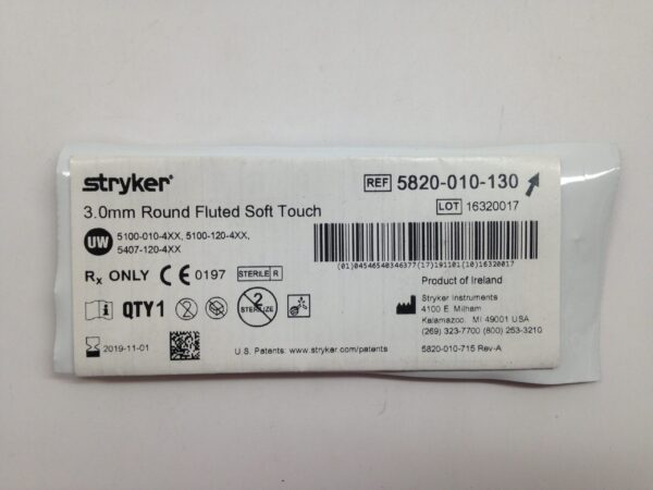 STRYKER 5820-010-130 Round Fluted Soft Touch Bur, 3.0mm (X)