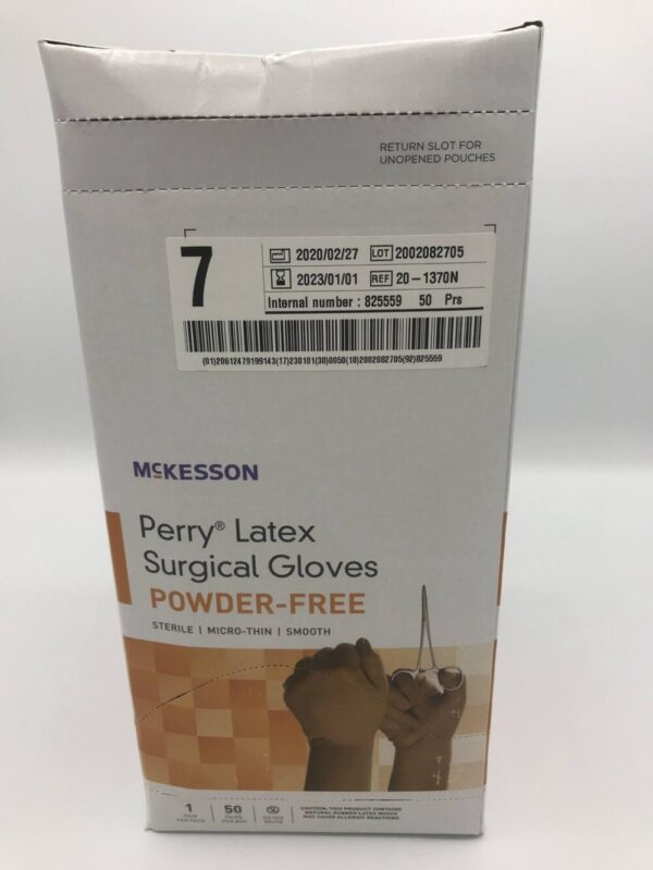 MCKESSON 20-1370N Perry Latex Surgical Gloves, Powder-Free, Size 7 (50/Box)