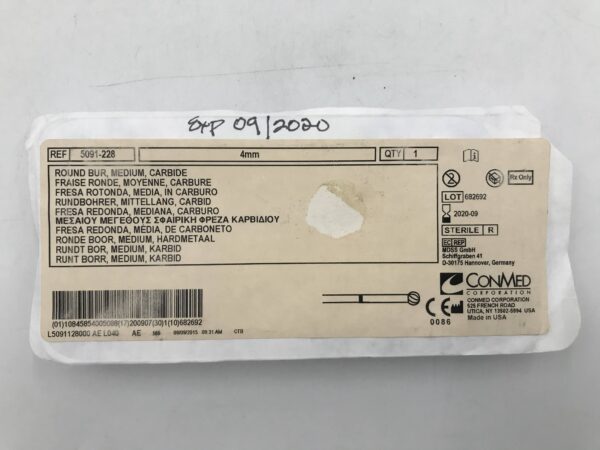 CONMED 5091-228 Round Bur, Medium, Carbide, 4mm (X)