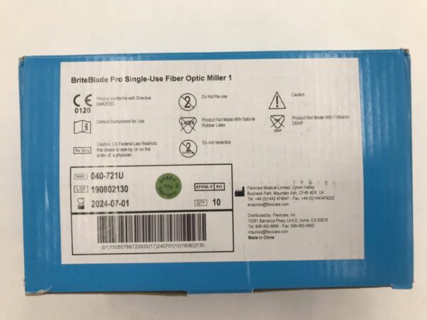 FLEXICARE 040-721U BriteBlade Pro Single-Use Fiber Optic Miller 1 (10/Box)