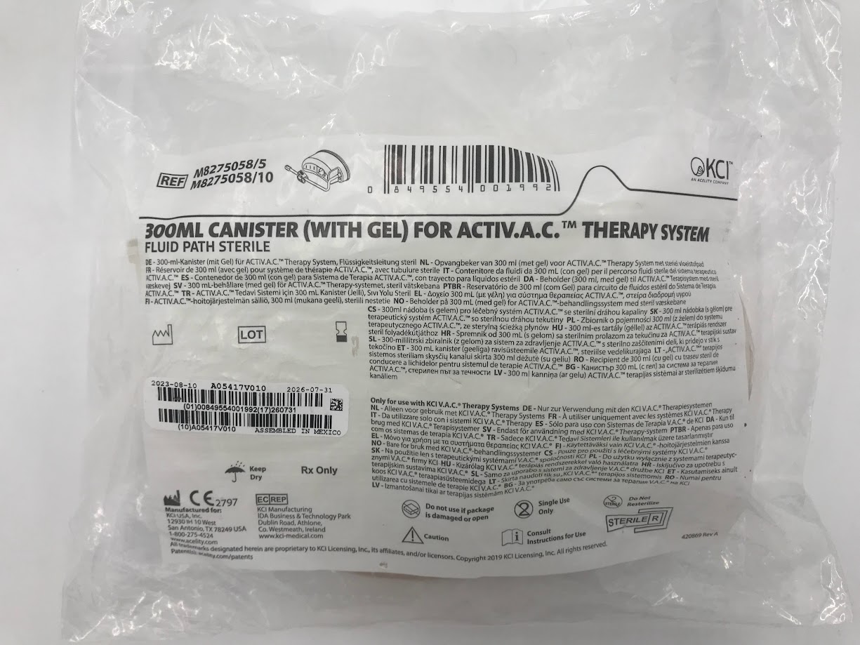 KCI M8275058 300mL Canister (With Gel) For ActiV.A.C.Therapy System Fluid Path Sterile