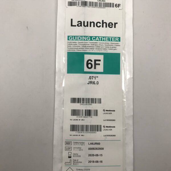 MEDTRONIC LA6JR60 Launcher Guiding Catheter, JR6.0 6F, .071", .082", 100cm (X)