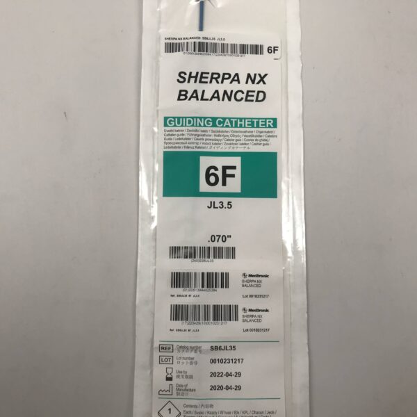 MEDTRONIC SB6JL35 Sherpa NX Balanced Guiding Catheter, 6F, .070", .082", 100cm