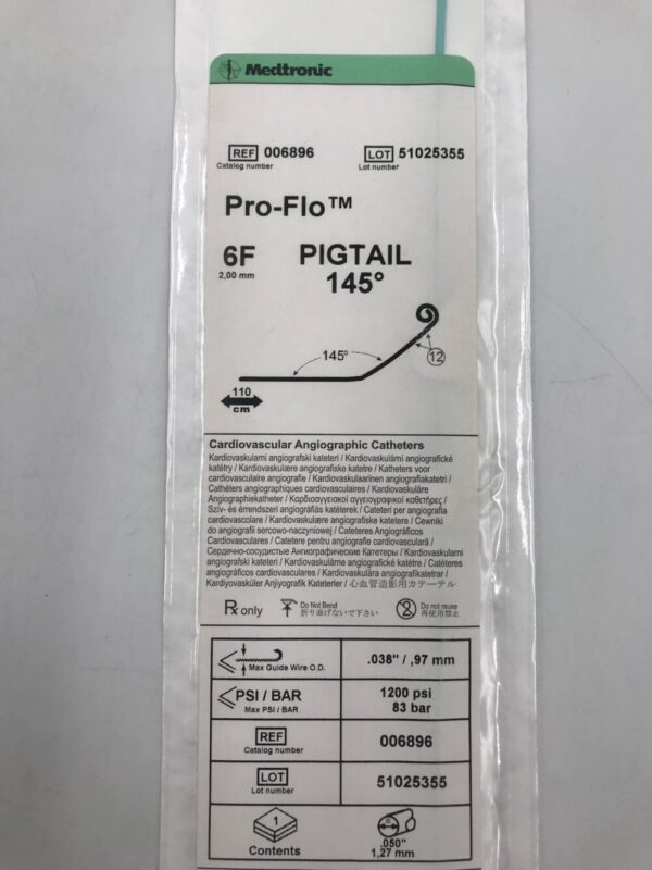 MEDTRONIC 006896 Pro-Flo Pigtail 145 Degree Cardiovascular Angiographic Catheters, 6F, 110cm .038"/97mm, 1200PSI (X)