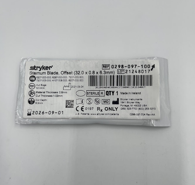 STRYKER 0298-097-100 Sternum Blade, Offset, 32.0 x 0.8 x 6.3mm (ID)