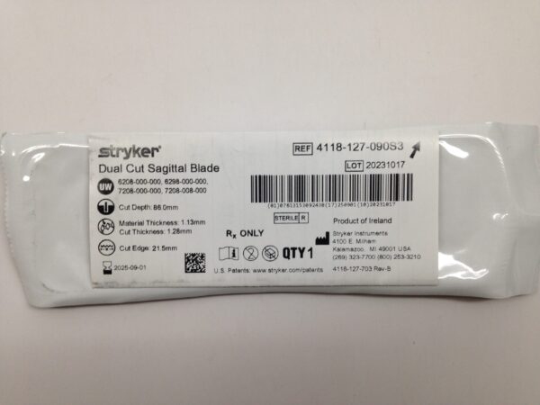 STRYKER 4118-127-090S3 Dual Cut Sagittal Blade, 86.0mm x 1.13mm x 1.28mm