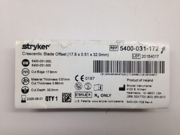 STRYKER 5400-031-172 Crescentic Blade Offset, 17.8 x 0.51 x 32.0mm (X)