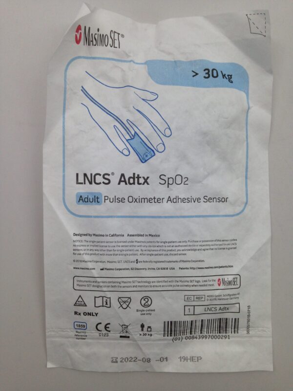 MASIMO 1859 LNCS Adtx Sp02 Adult Pulse Oximeter Adhesive Sensor, 30Kg