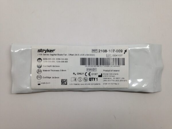 STRYKER 2108-107-009 2108 Series Sagittal Blade Fan, Offset, 34.5 x 0.8 x 64.0mm (X)