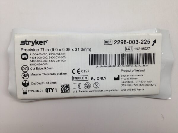STRYKER 2296-003-225 Precision Thin Blade, 9.0 x 0.38 x 31.0mm