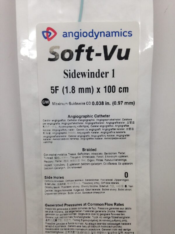 ANGIODYNAMICS 10709006 Soft-Vu Sidewinder 1 Angiographic Catheter, 5F x 100cm (X)