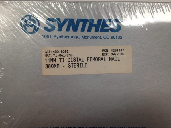 SYNTHES 450.809S 11mm TI Distal Femoral Nail, 380mm Sterile (X)