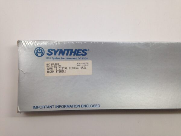 SYNTHES 450.834S 12mm TI Distal Femoral Nail, 180mm Sterile (X)