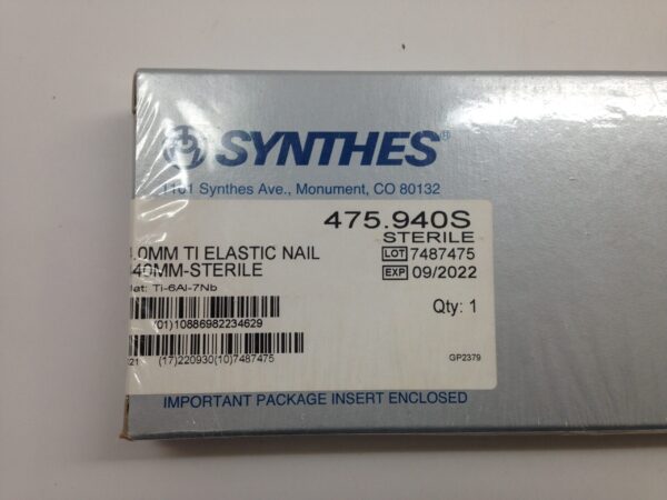 SYNTHES 475.940S 4.0mm TI Elastic Nail, 440mm Sterile
