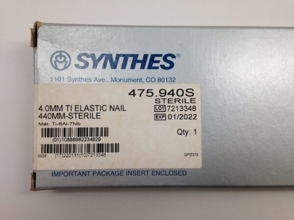 SYNTHES 475.940S 4.0mm TI Elastic Nail, 440m Sterile (X)