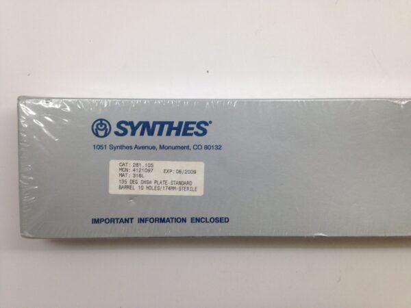 SYNTHES 281.10S 135 Deg DHS Plate Standard Barrel 10 Holes/174mm Sterile (X)