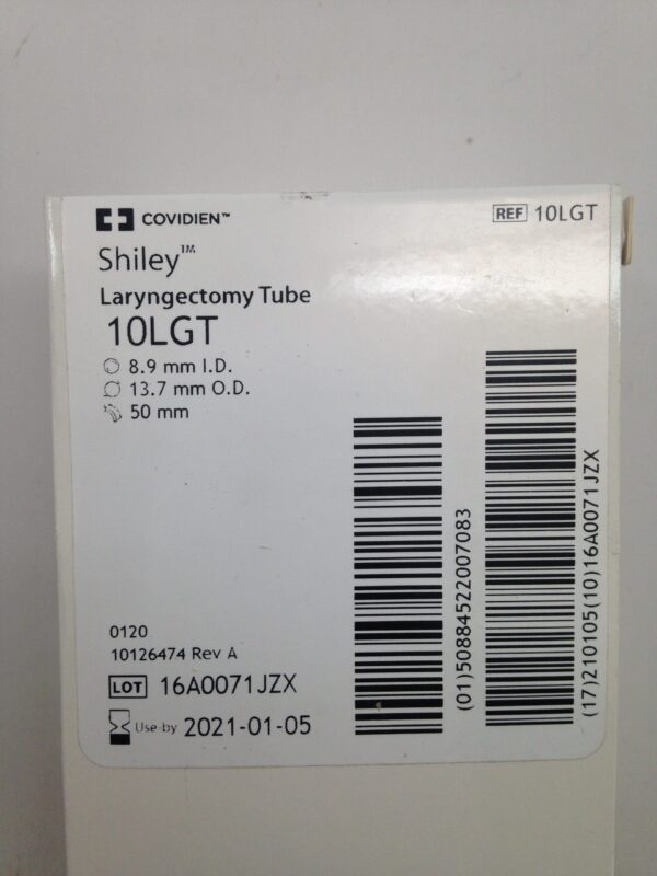 COVIDIEN 10LGT Shiley Laryngectomy Tube, 8.9mm I.D., 13.7mm O.D., 50mm (X)