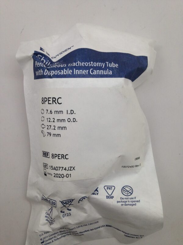 COVIDIEN 8PERC Shiley Percutaneous Tracheostomy Tube With Disposable Inner Cannula, 7.6mm I.D., 12.2mm O.D., 27.2mm, 79mm (X)