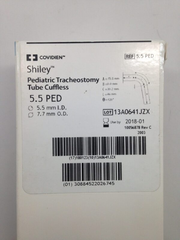 COVIDIEN 5.5 PED Shiley Pediatric Tracheostomy Tube Cuffless, 5.5mm I.D., 7.7mm O.D. (X)
