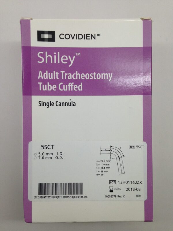 COVIDIEN 5SCT Shiley Adult Tracheostomy Tube, Cuffed, Single Cannula, 5.0mm I.D., 7.0mm O.D. (X)