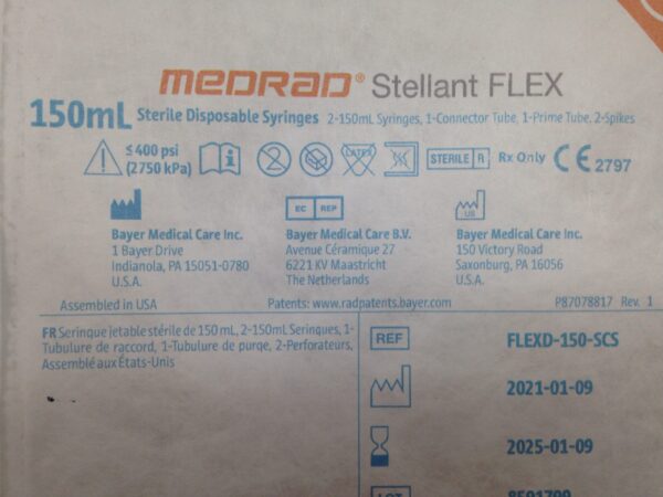BAYER MEDICAL FLEXD-150-SCS Medrad Stellant FLEX Sterile Disposable Syringes, with Small Contrast Spikes 150ml