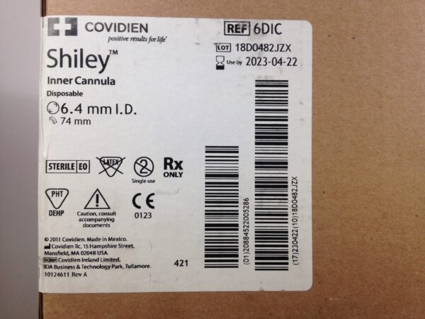 COVIDIEN 6DIC Shiley Inner Cannula, Disposable, 6.4mm I.D., 74mm (10 Boxes/Case) (X)