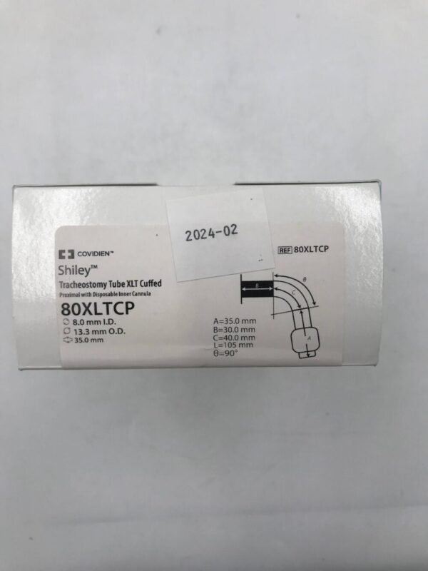 COVIDIEN 80XLTCP Shiley Tracheostomy Tube XLT Cuffed, Proximal With Disposable Inner Cannula, 8.0mm I.D., 13.3mm O.D., 35mm