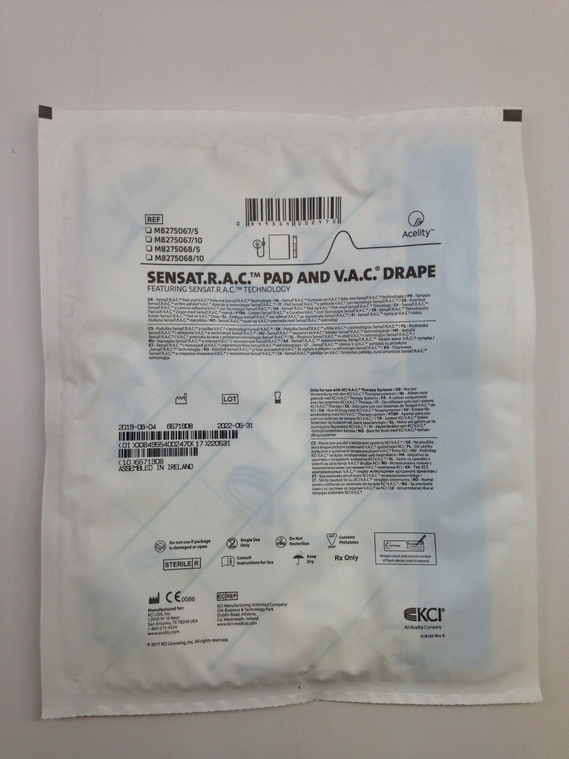 KCI M8275067/5 SensaT.R.A.C. Pad And V.A.C. Drape