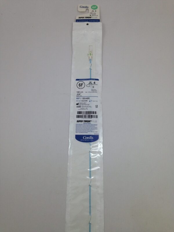 CORDIS 533-620 JL 4 Super Toque Plus Diagnostic Catheter, Open End 0 Sideholes, 6F, 100cm, .038" (X)