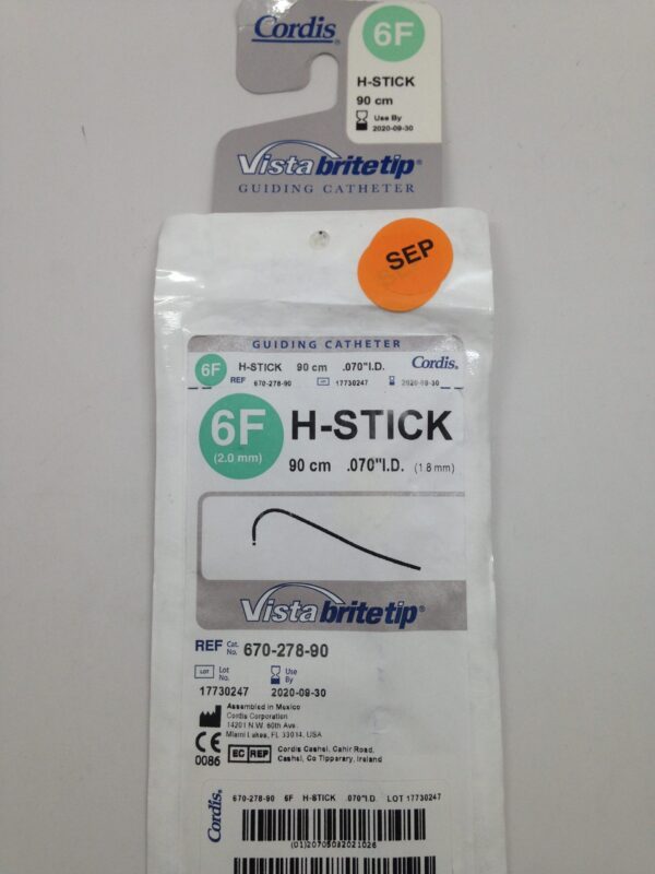 CORDIS 670-278-90 H-Stick Vista Britetip Guiding Catheter, 6F, 90cm, .070"I.D. (X)