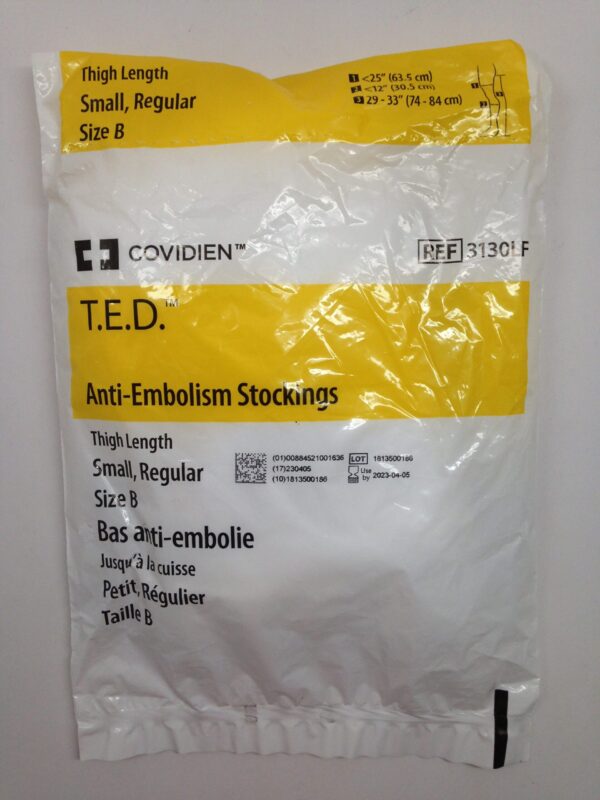 COVIDIEN 3130LF T.E.D. Anti-Embolism Stockings, Thigh Length, Small, Regular, Size B, 25", 12", 29-33"