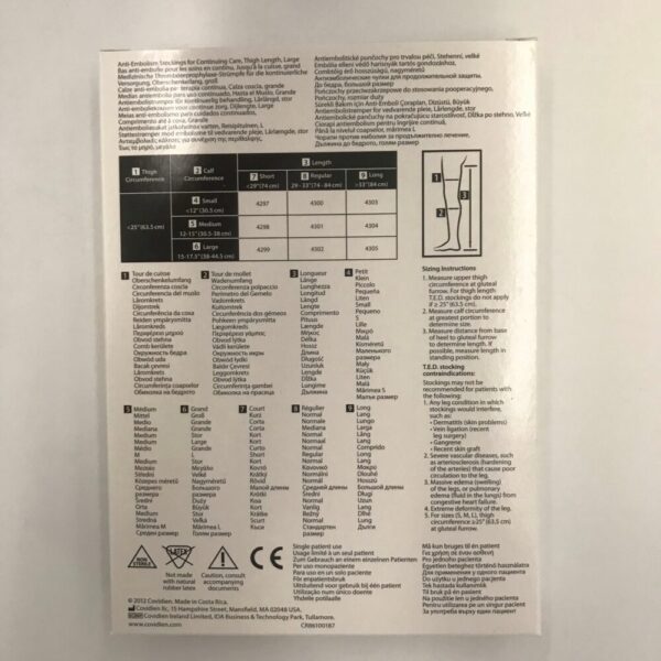 COVIDIEN 4302 T.E.D.Anti-Embolism Stockings For Continuing Care, Thigh Length, White, Large, Regular (6/Box) (X)
